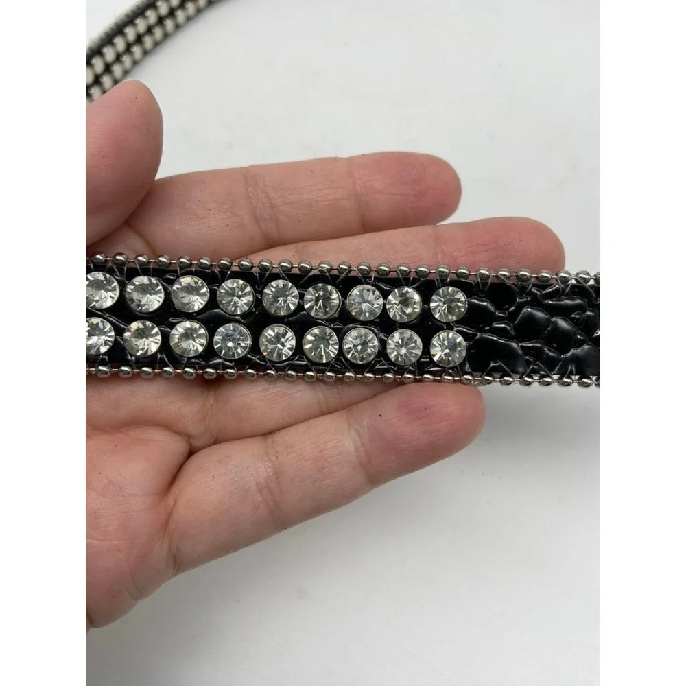 Boutique Rhinestone Belt Womens Sz SM Bling Crystal Studded Fashion Silver Black